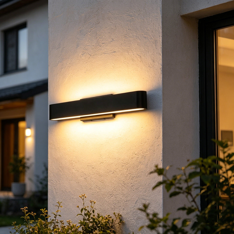 Ivy Bronx Modern Black Dimmable Rectangle Long Linear Outdoor Wall